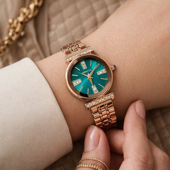 Invicta Wildflower Watch Rose Gold 30mm Teal Dial Crystal Accents NWT Box main image 5